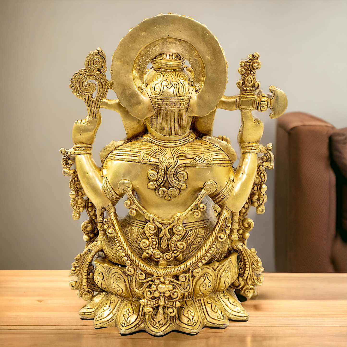 solid Brass Ganesha Seated on Lotus statue - 16 Inches Nikuressence