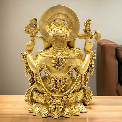 solid Brass Ganesha Seated on Lotus statue - 16 Inches Nikuressence