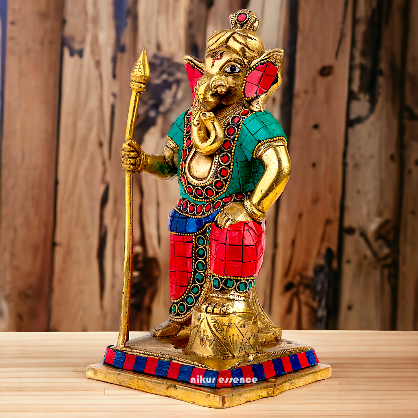 Buy Ganesha Ganpati Standing Brass with Stone Work statue - 8.5 Inches Nikuressence