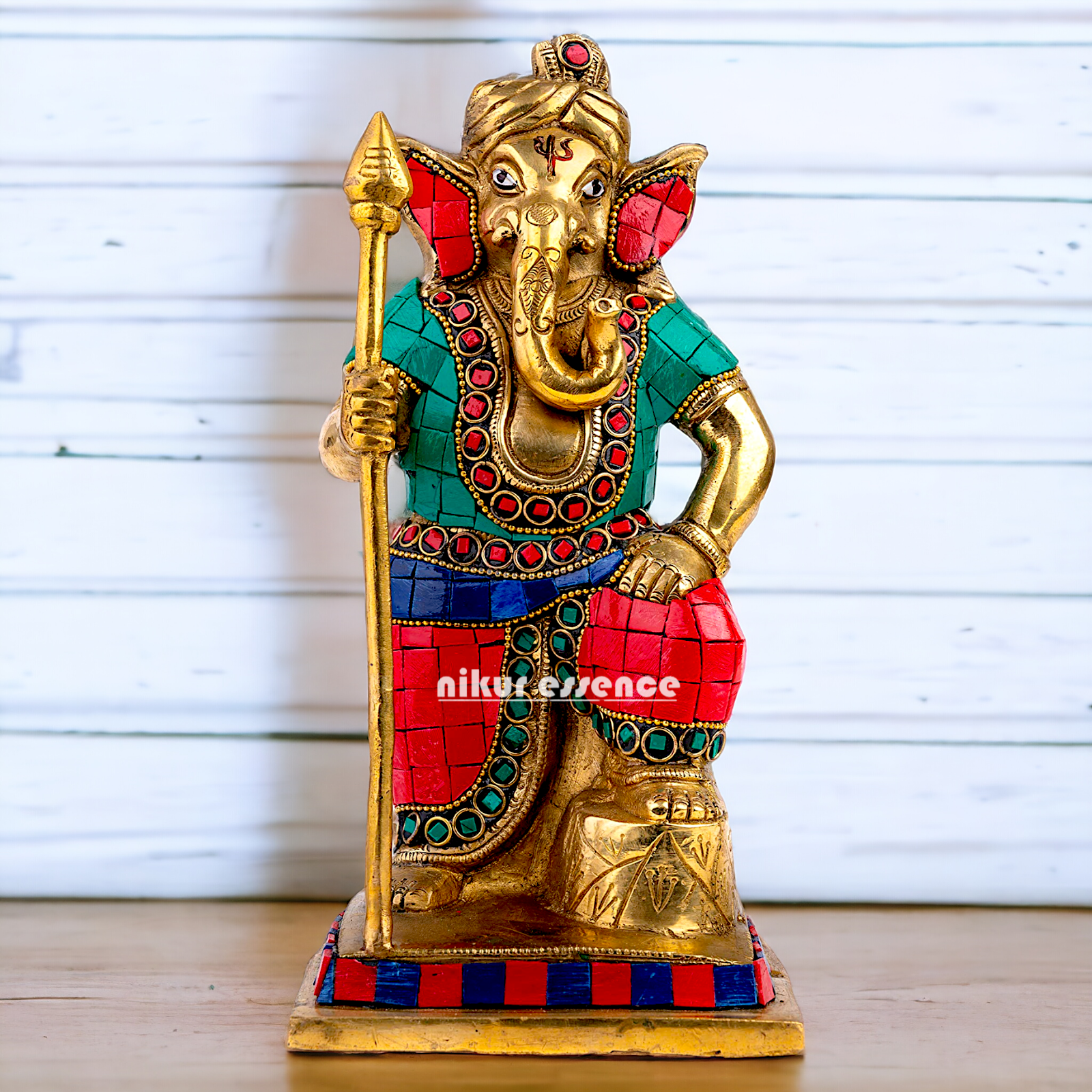 Buy Ganesha Ganpati Standing Brass with Stone Work statue - 8.5 Inches Nikuressence