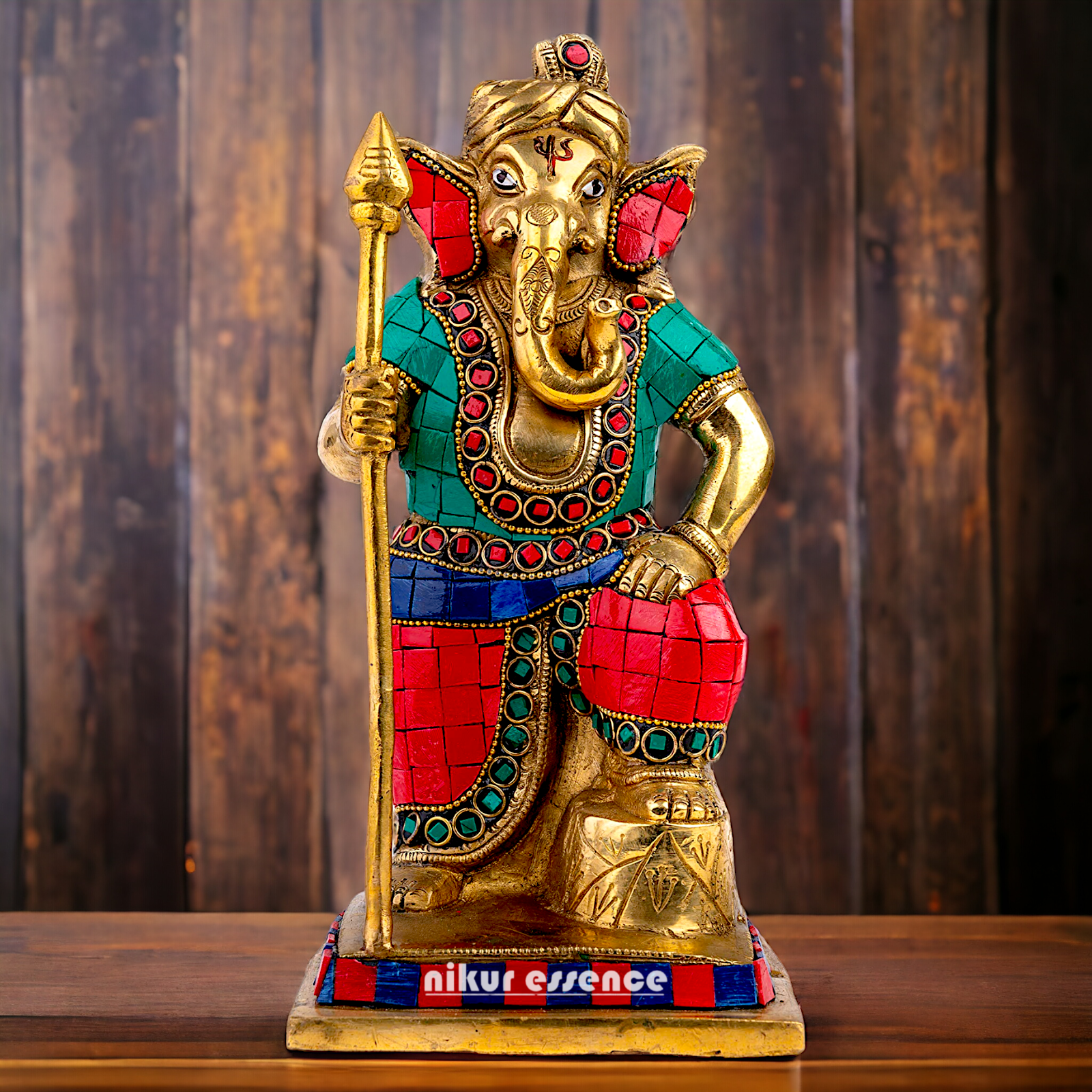 Buy Ganesha Ganpati Standing Brass with Stone Work statue - 8.5 Inches Nikuressence