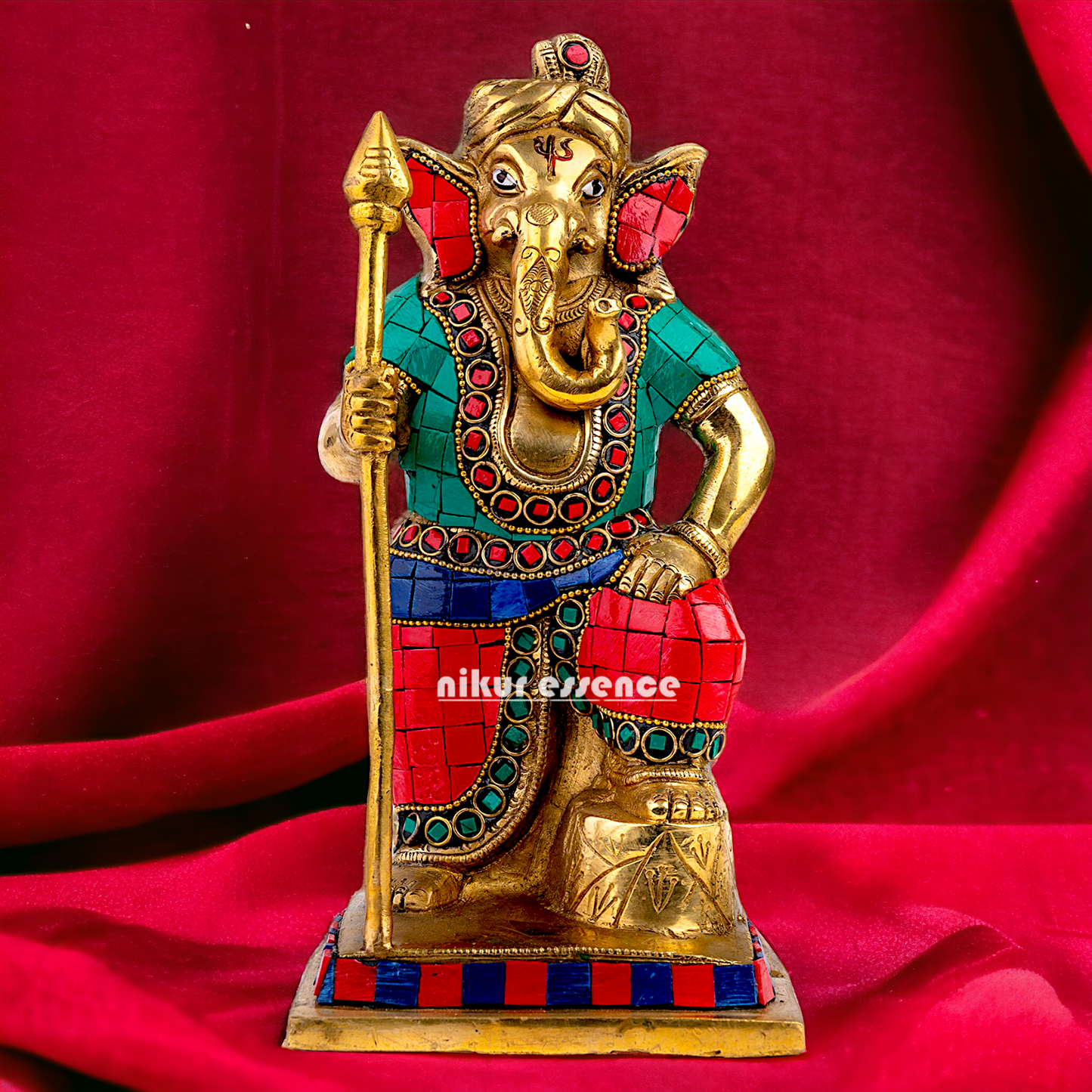 Buy Ganesha Ganpati Standing Brass with Stone Work statue - 8.5 Inches Nikuressence