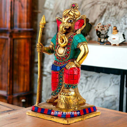 Buy Ganesha Ganpati Standing Brass with Stone Work statue - 8.5 Inches Nikuressence