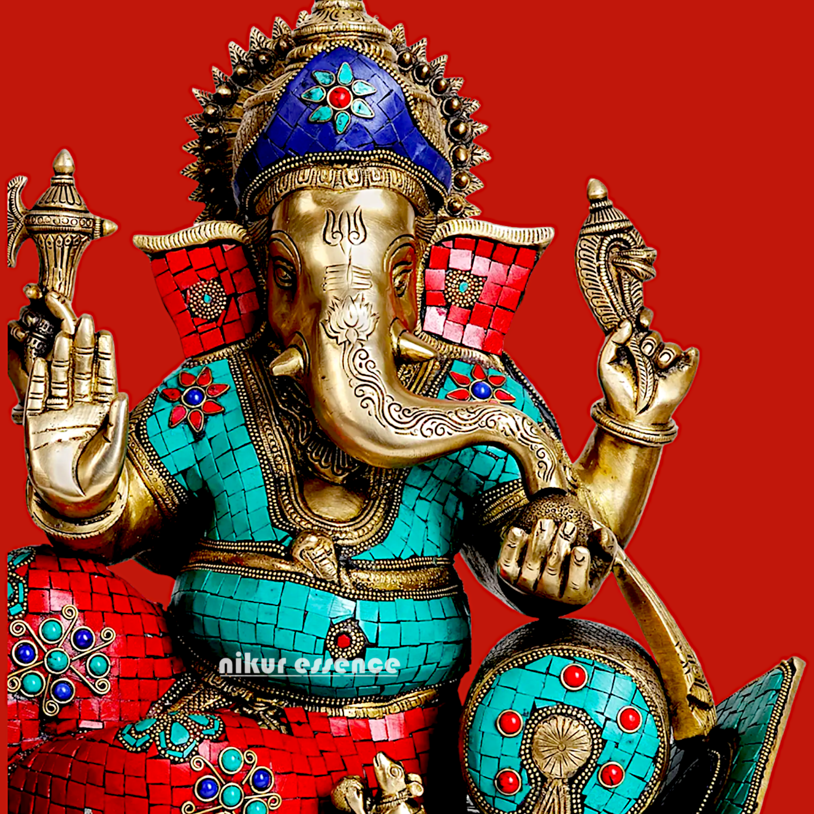 Brass Ganesha Seated on Sofa with Stone Work idol - 19 Inches Nikuressence