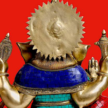 Brass Ganesha Seated on Sofa with Stone Work idol - 19 Inches Nikuressence