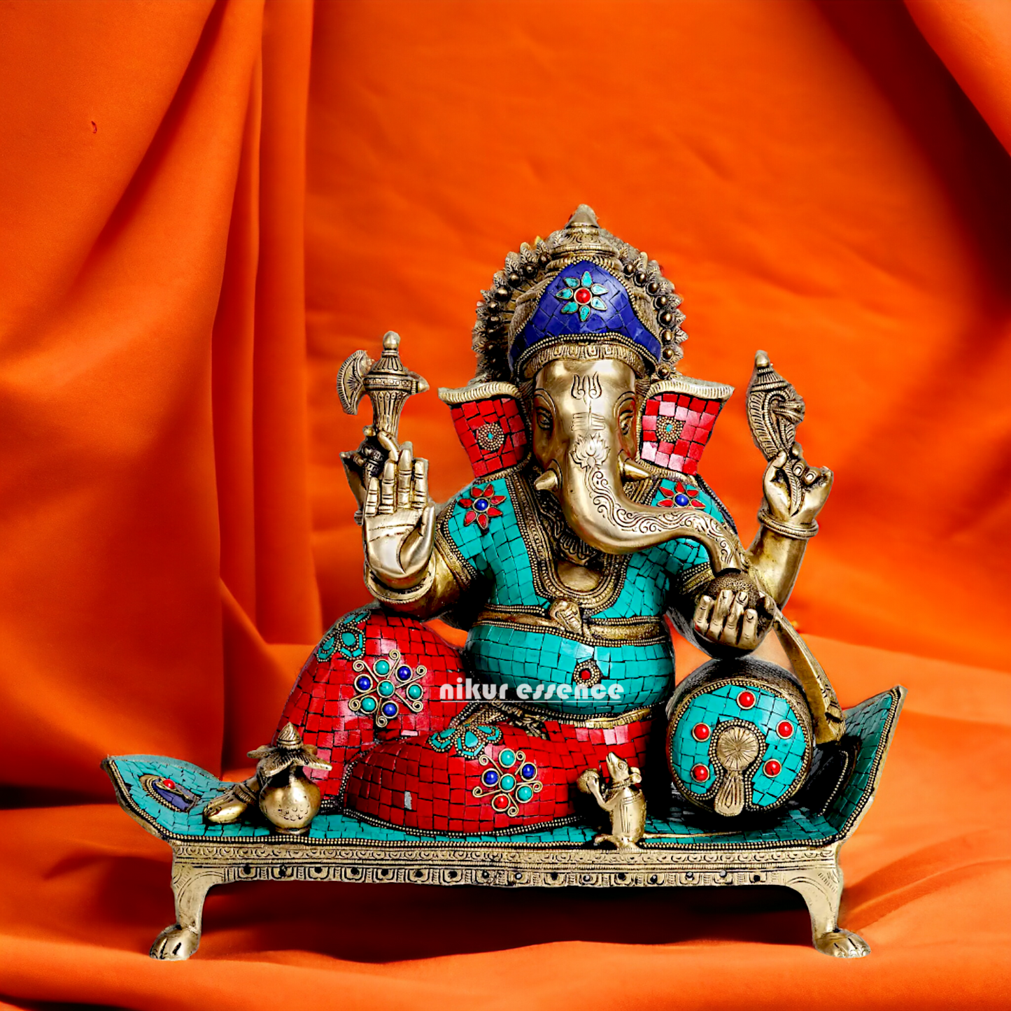 Brass Ganesha Seated on Sofa with Stone Work idol - 19 Inches Nikuressence