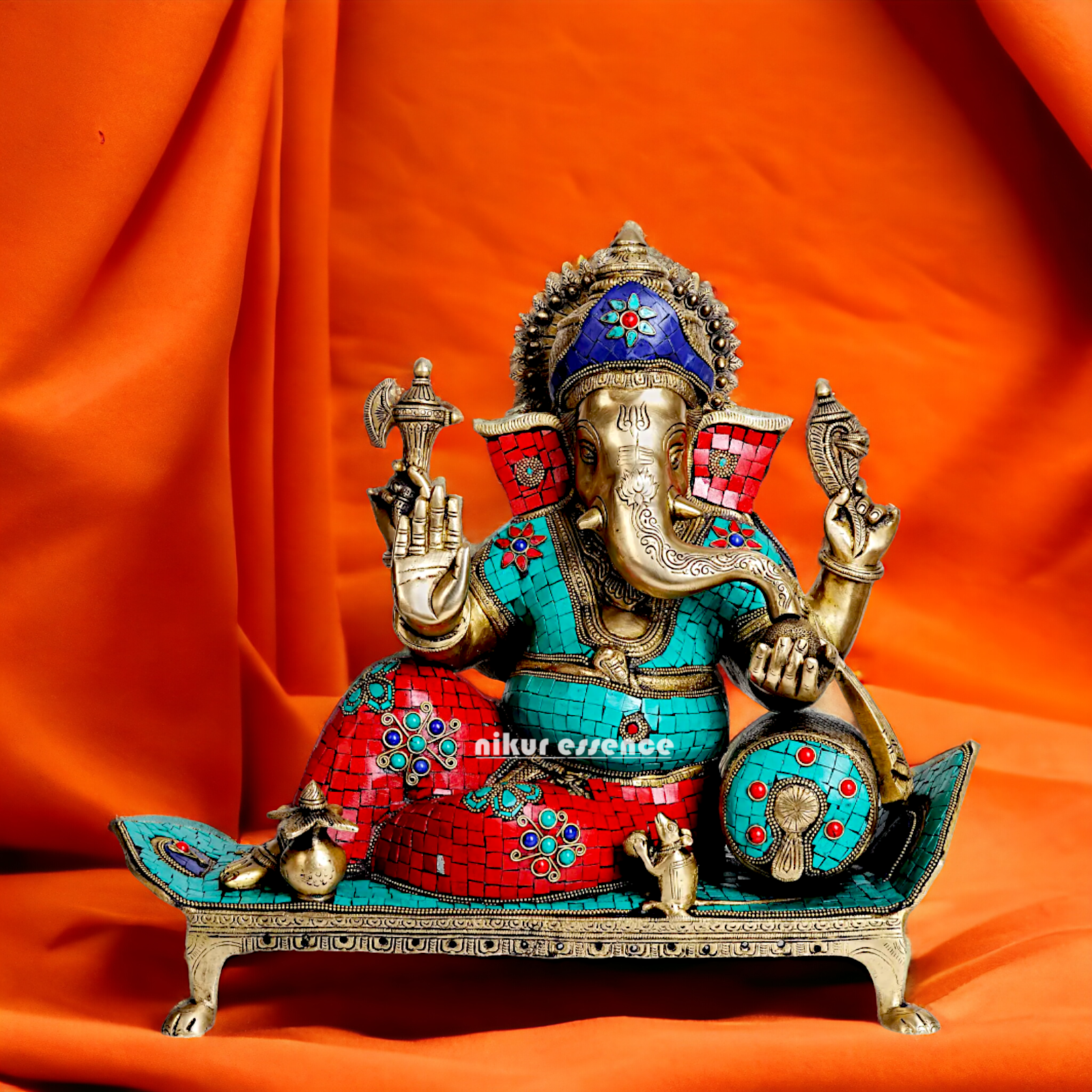 Brass Ganesha Seated on Sofa with Stone Work idol - 19 Inches Nikuressence