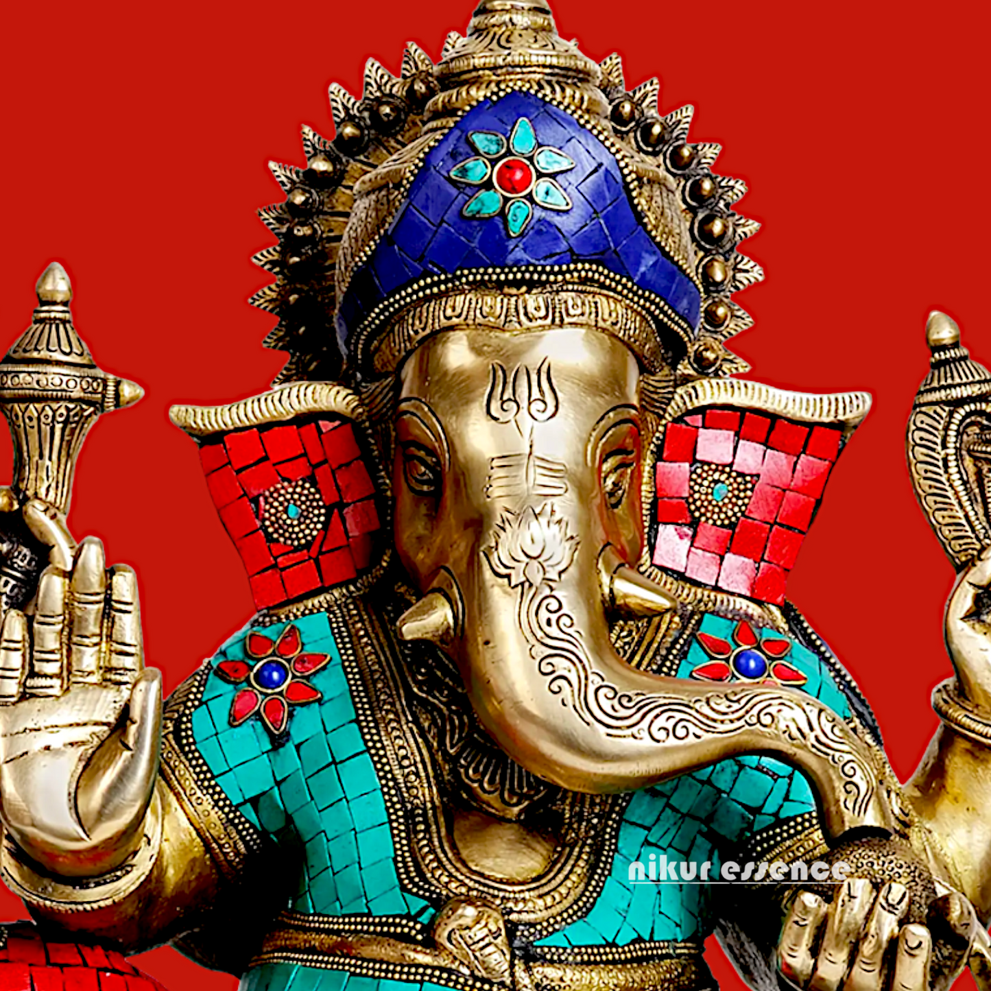 Brass Ganesha Seated on Sofa with Stone Work idol - 19 Inches Nikuressence