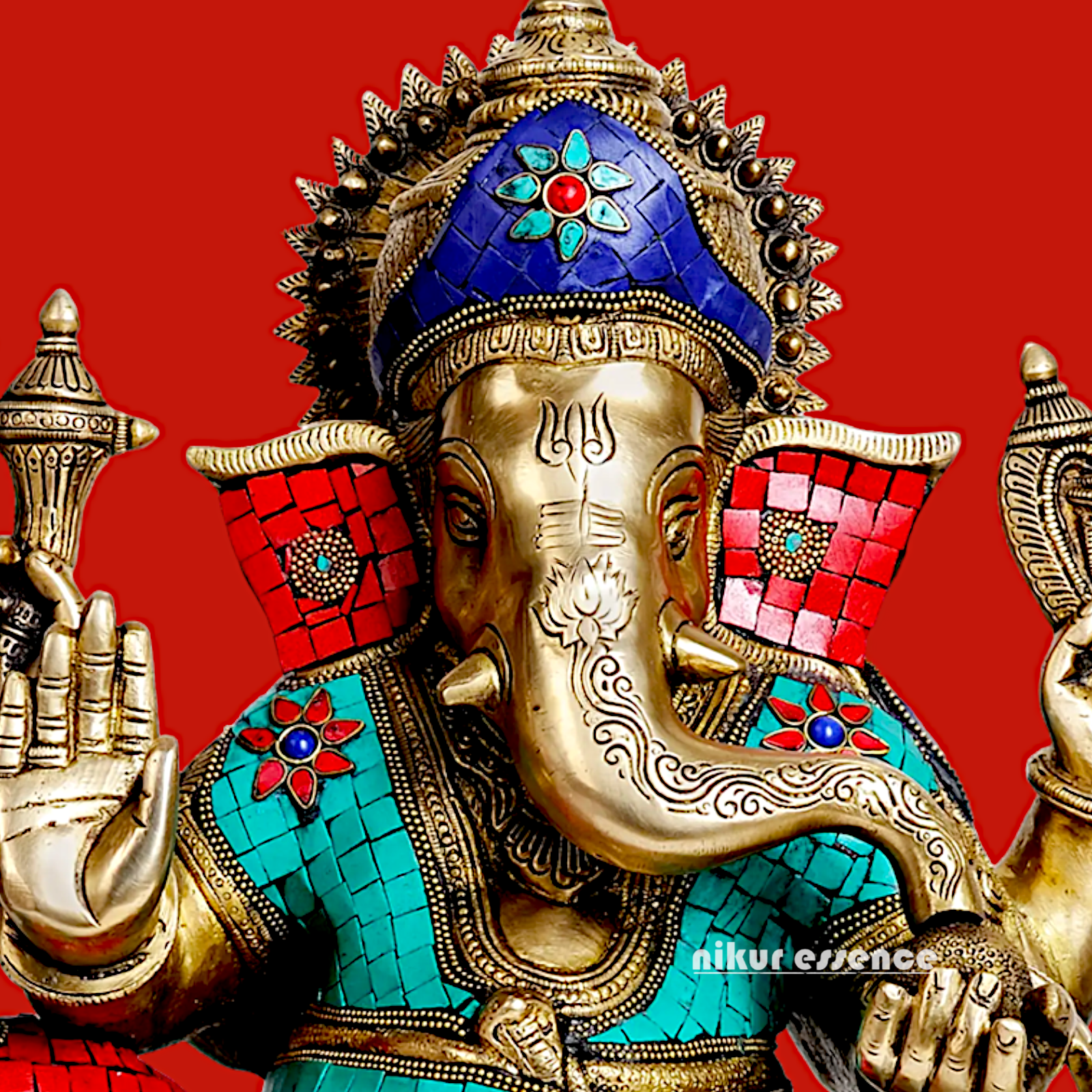 Brass Ganesha Seated on Sofa with Stone Work idol - 19 Inches Nikuressence