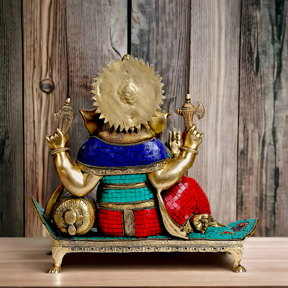 Brass Ganesha Seated on Sofa with Stone Work idol - 19 Inches Nikuressence