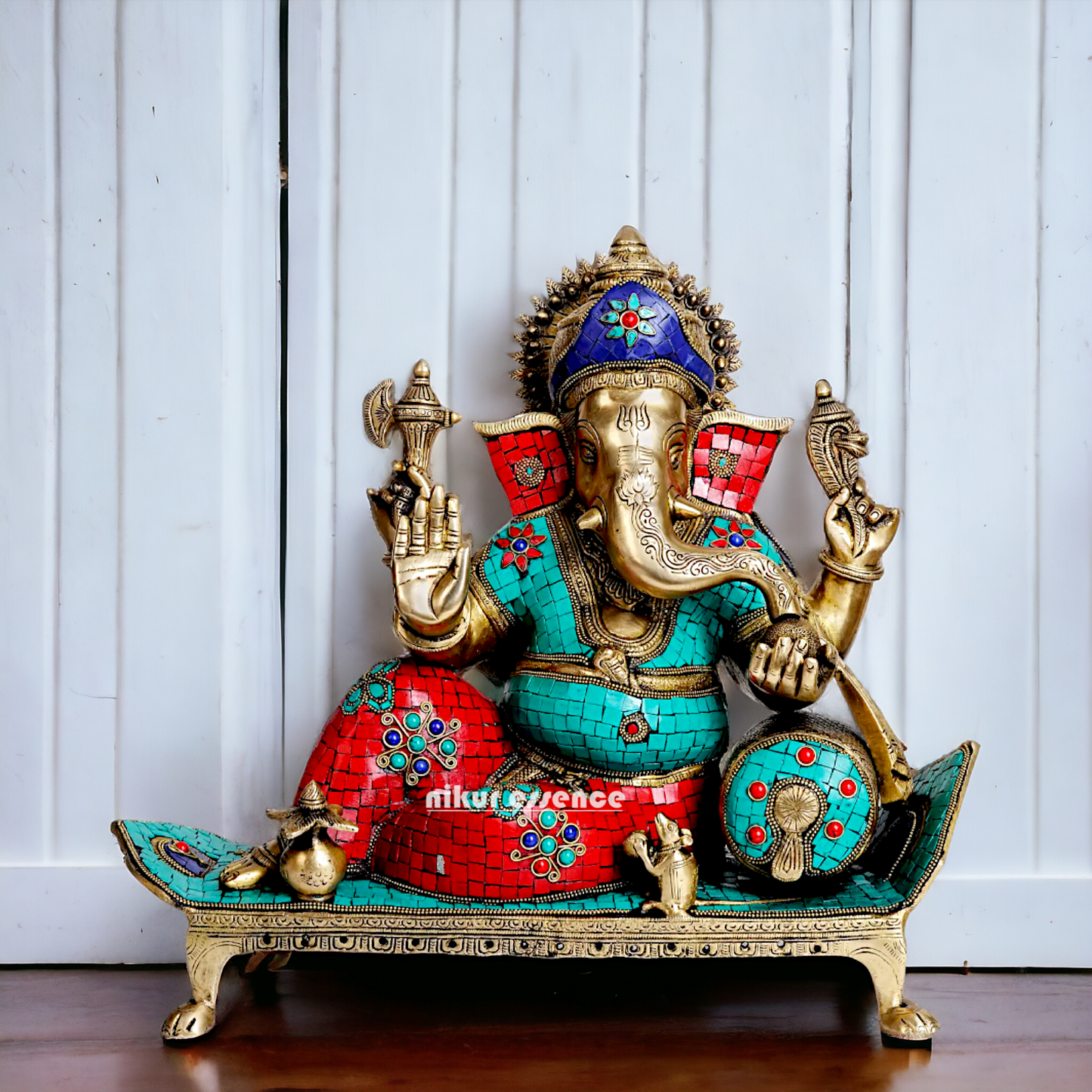 Brass Ganesha Seated on Sofa with Stone Work idol - 19 Inches Nikuressence