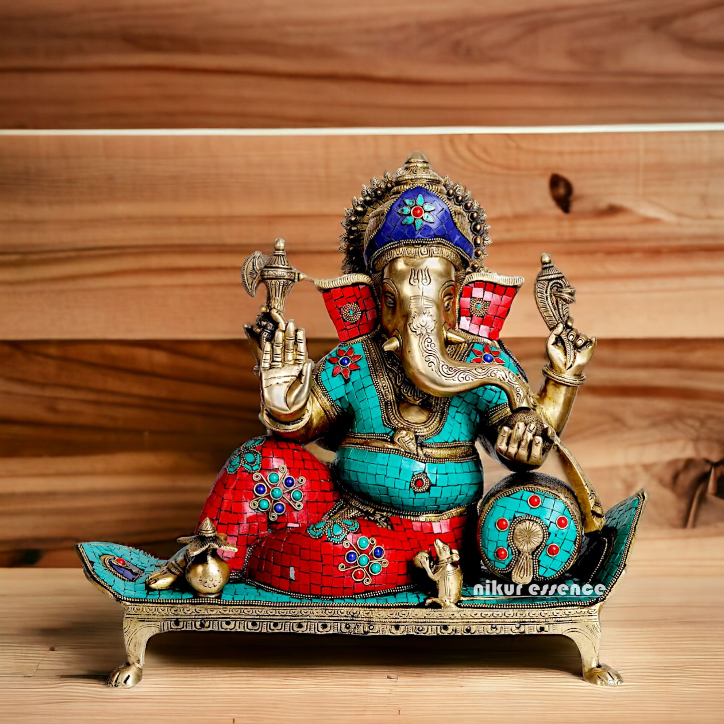 Brass Ganesha Seated on Sofa with Stone Work idol - 19 Inches Nikuressence