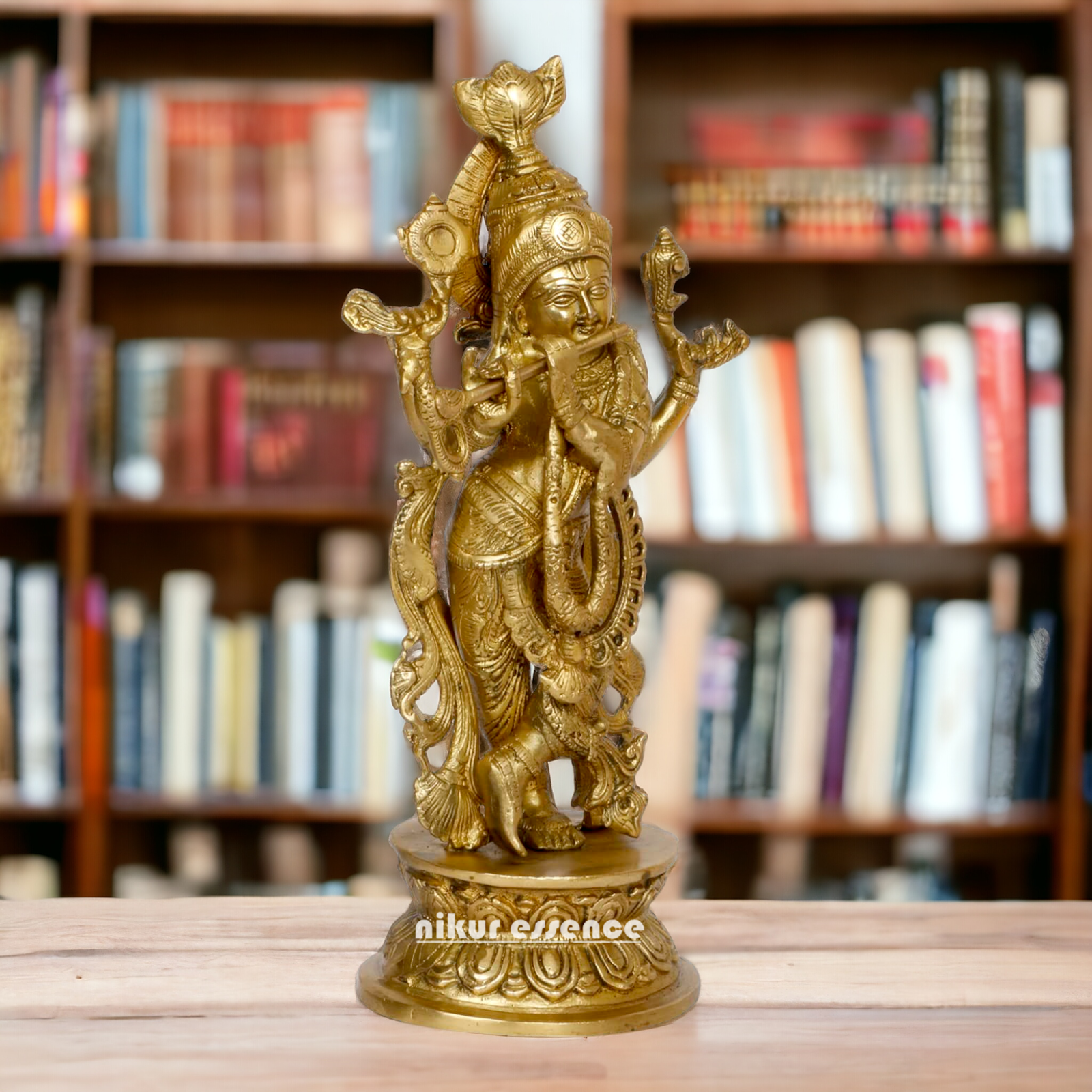 Pure Brass Krishna Murli Playing Flute idol - 12 Inches Nikuressence
