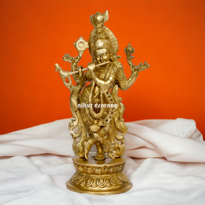 Pure Brass Krishna Murli Playing Flute idol - 12 Inches Nikuressence