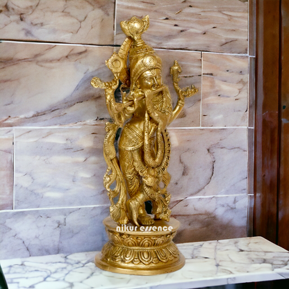 Pure Brass Krishna Murli Playing Flute idol - 12 Inches Nikuressence