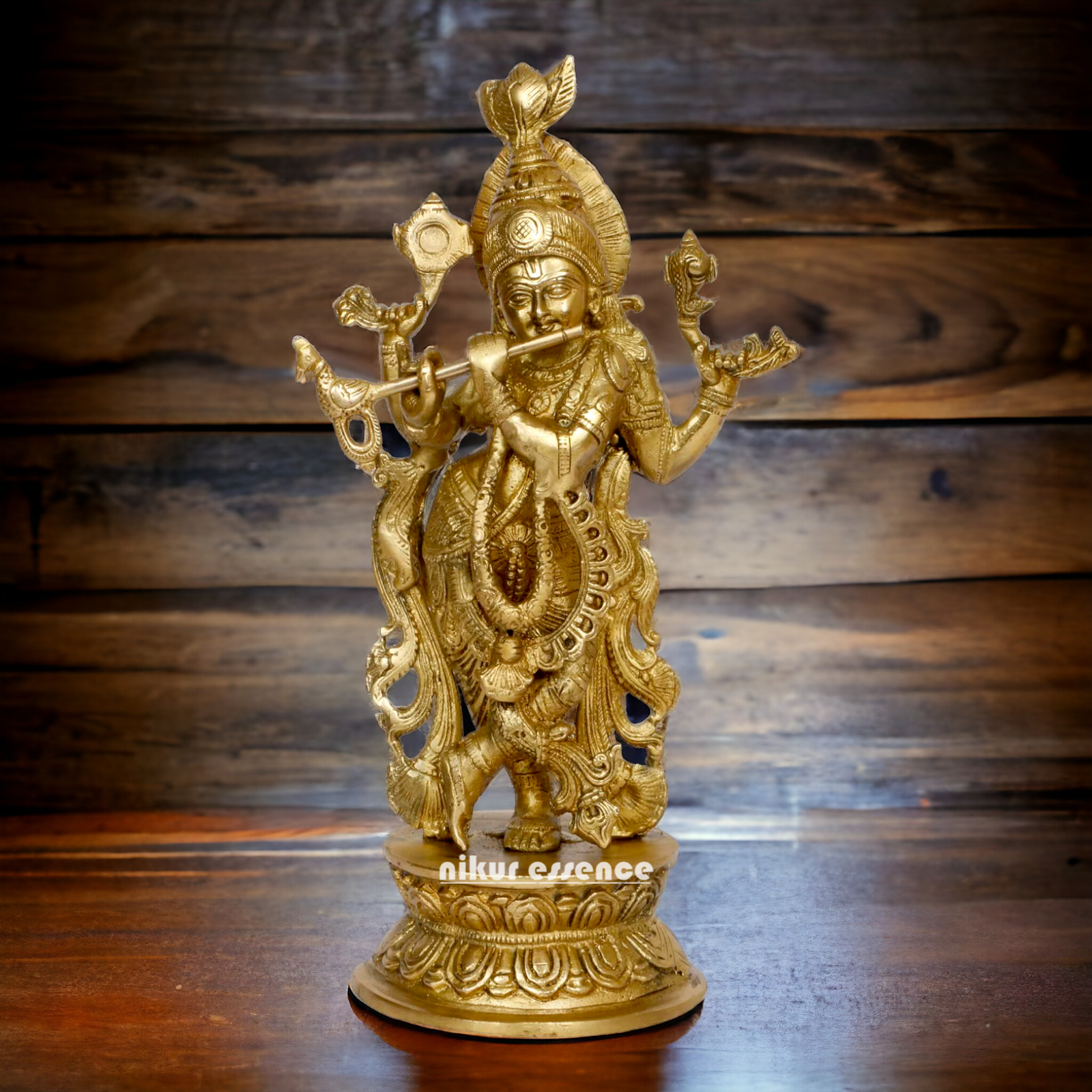 Pure Brass Krishna Murli Playing Flute idol - 12 Inches Nikuressence