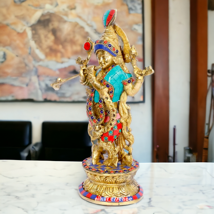 Shop Krishna Murli Stone work idol - 12 Inch Nikuressence