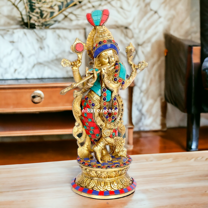 Shop Krishna Murli Stone work idol - 12 Inch Nikuressence