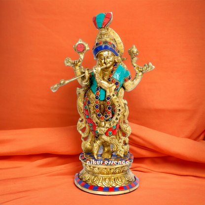 Shop Krishna Murli Stone work idol - 12 Inch Nikuressence