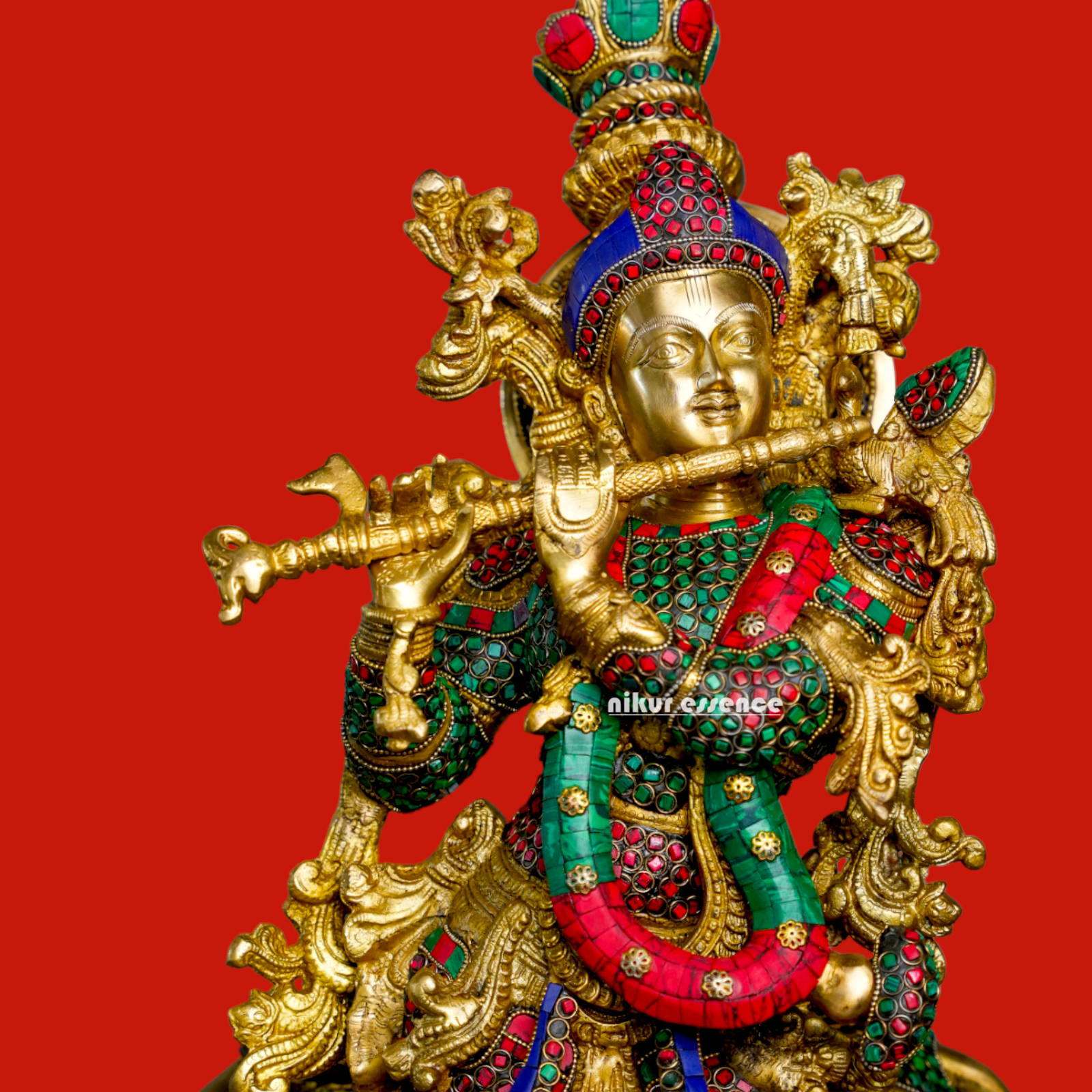 Brass Krishna With Cow Stone work idol - 26 Inch Nikuressence