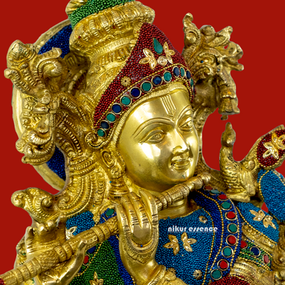 Big Radha Krishna Standing Brass with Stone Work Idol - 29 Inch Nikuressence