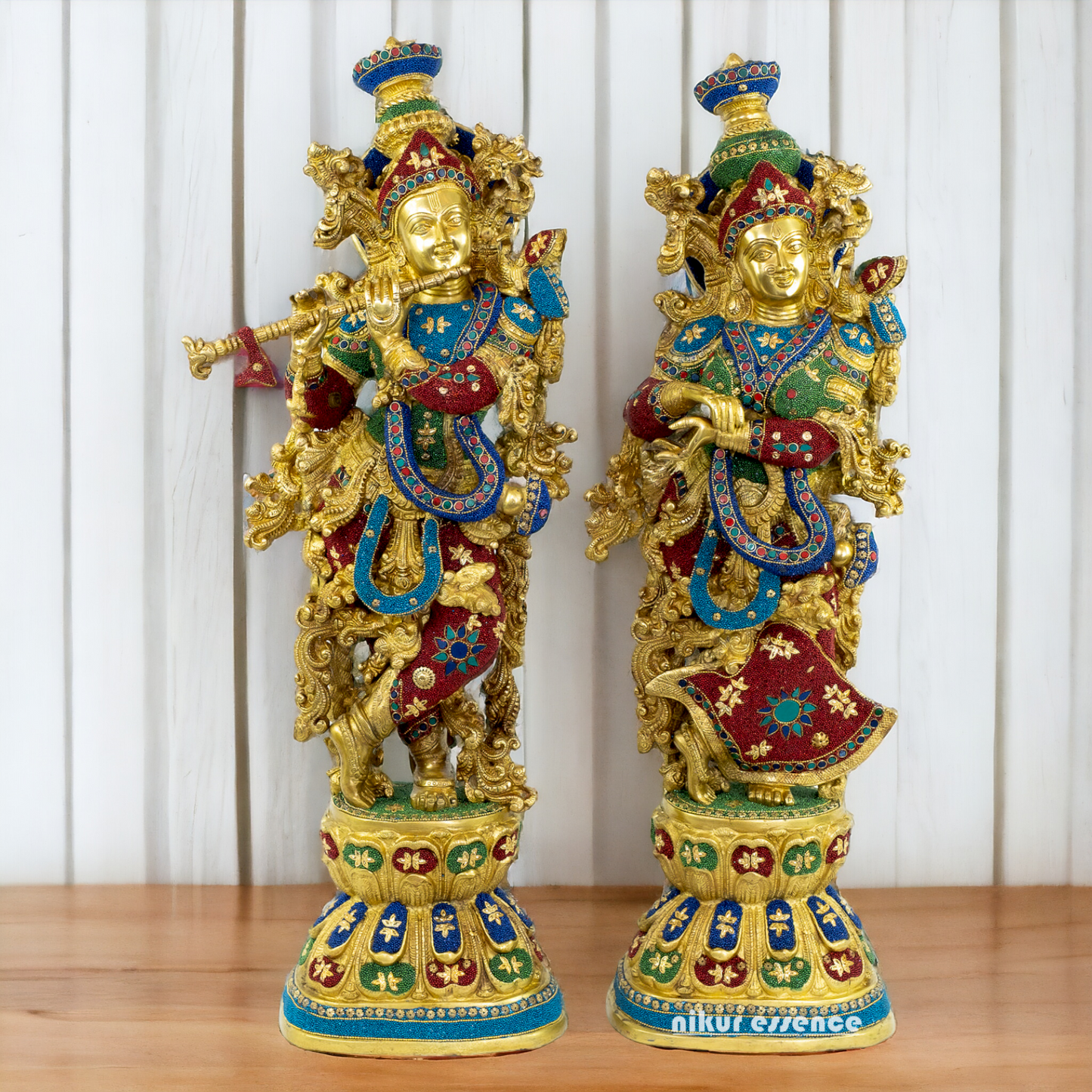 Big Radha Krishna Standing Brass with Stone Work Idol - 29 Inch Nikuressence