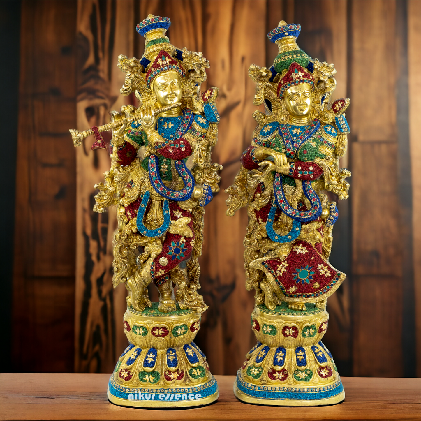 Big Radha Krishna Standing Brass with Stone Work Idol - 29 Inch Nikuressence