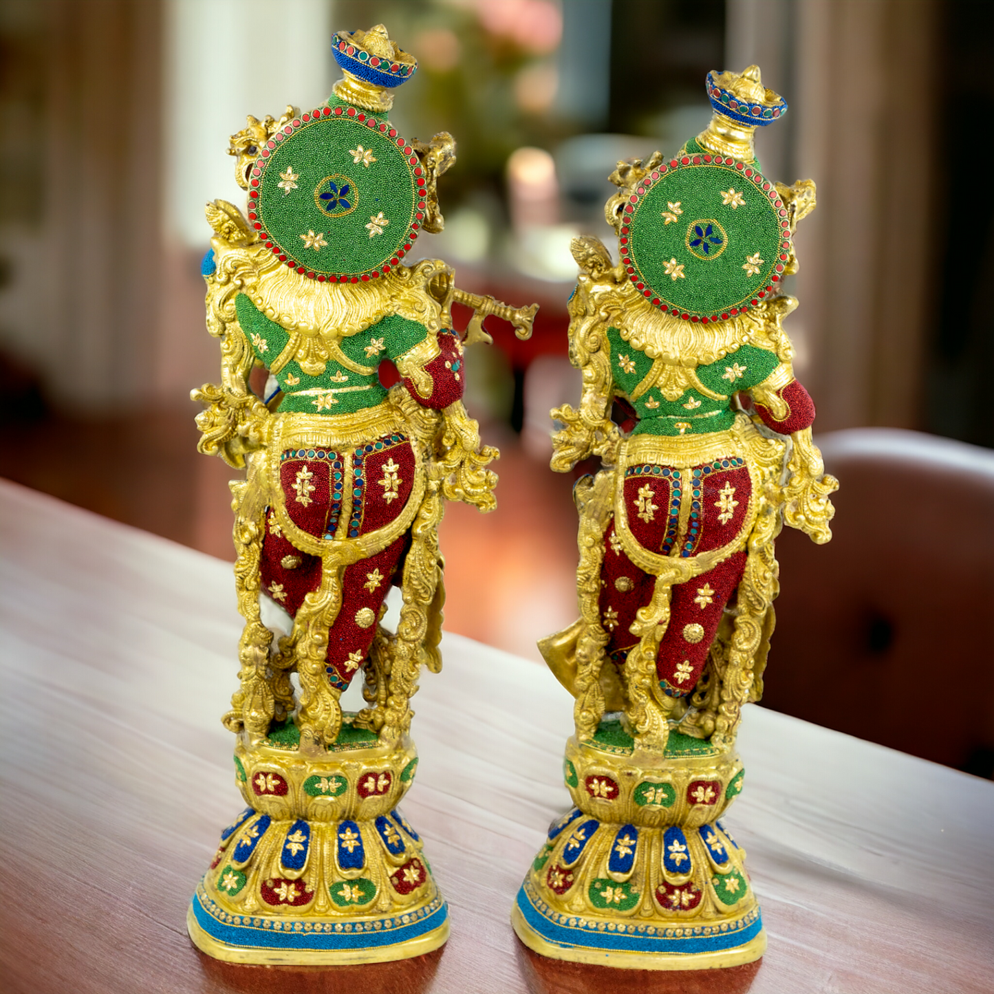 Big Radha Krishna Standing Brass with Stone Work Idol - 29 Inch Nikuressence