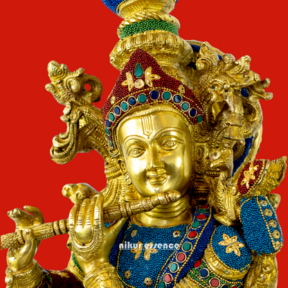 Big Radha Krishna Standing Brass with Stone Work Idol - 29 Inch Nikuressence