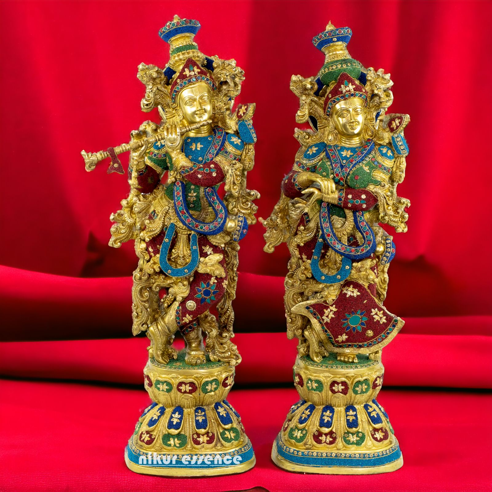 Big Radha Krishna Standing Brass with Stone Work Idol - 29 Inch Nikuressence