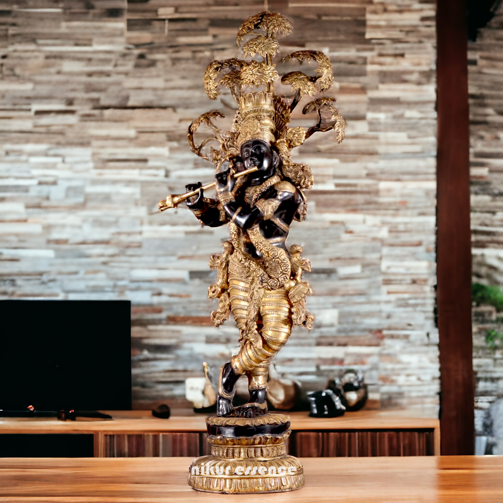 Large Krishna Brass with Tree Idol - 58 Inch Nikuressence