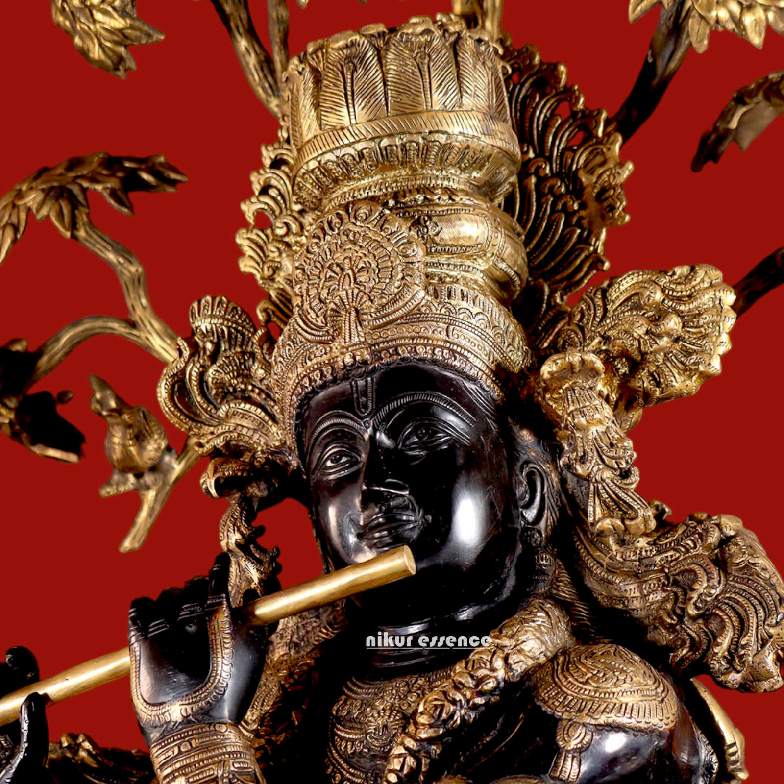 Large Krishna Brass with Tree Idol - 58 Inch Nikuressence