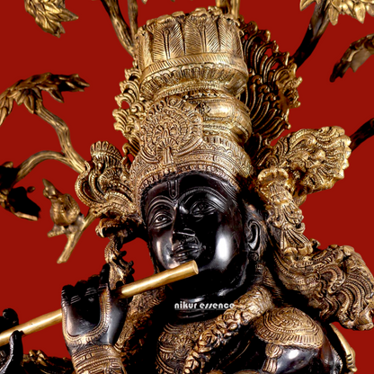 Large Krishna Brass with Tree Idol - 58 Inch Nikuressence