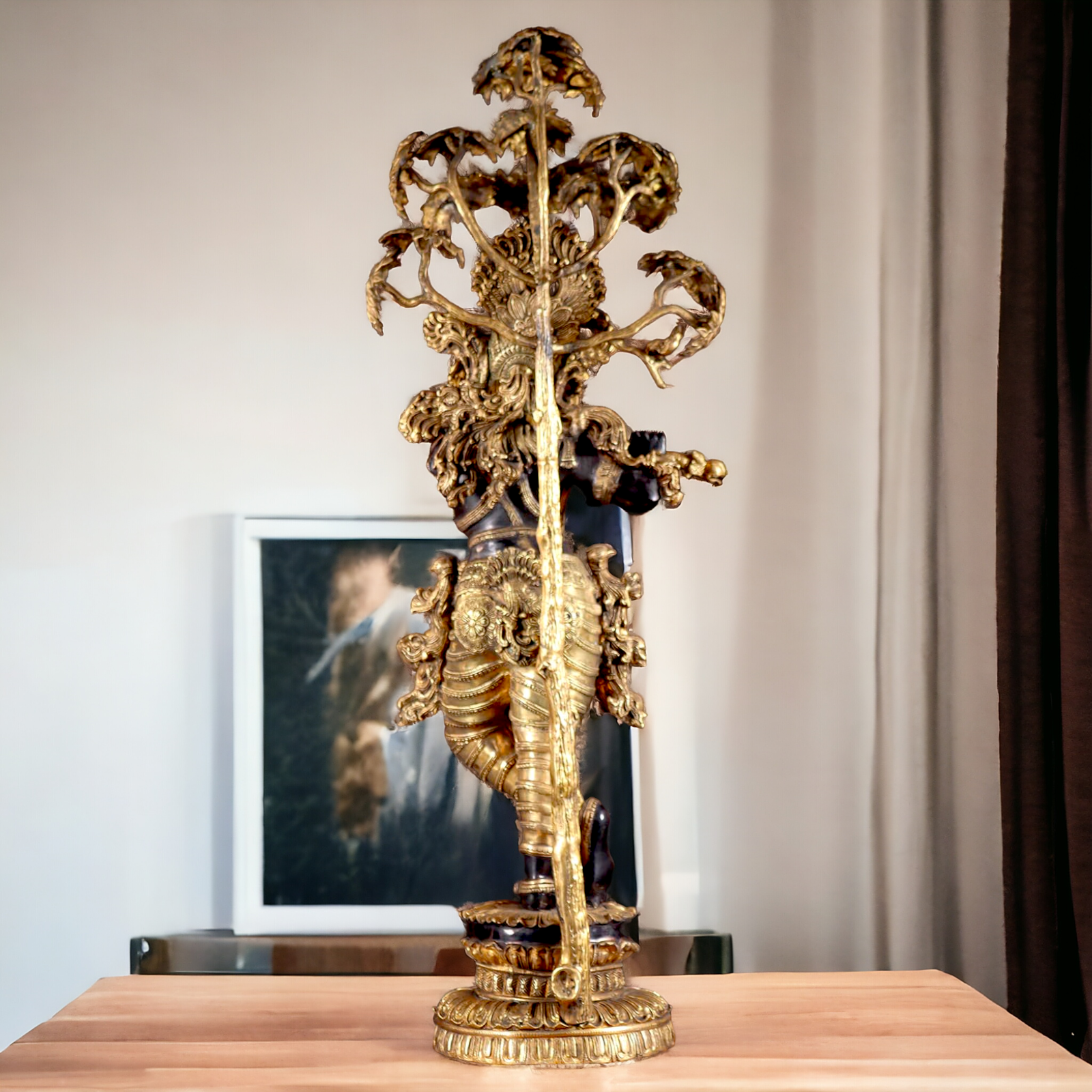 Large Krishna Brass with Tree Idol - 58 Inch Nikuressence