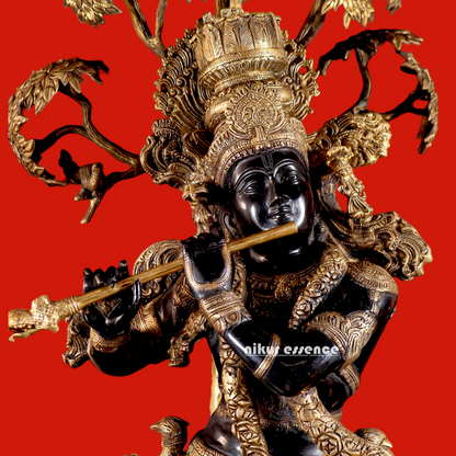 Large Krishna Brass with Tree Idol - 58 Inch Nikuressence