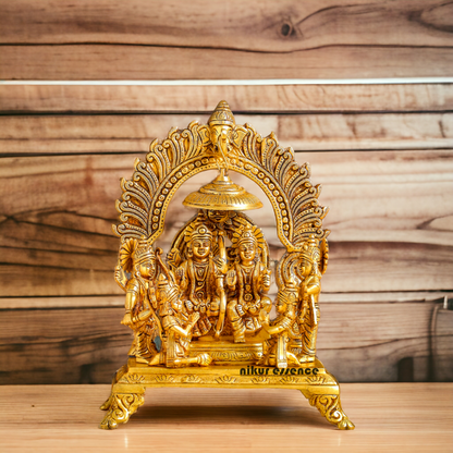 Lord Ram Darbar Parivar Sitting on Singhasan Solid Brass idol - 13 Inch Nikuressence