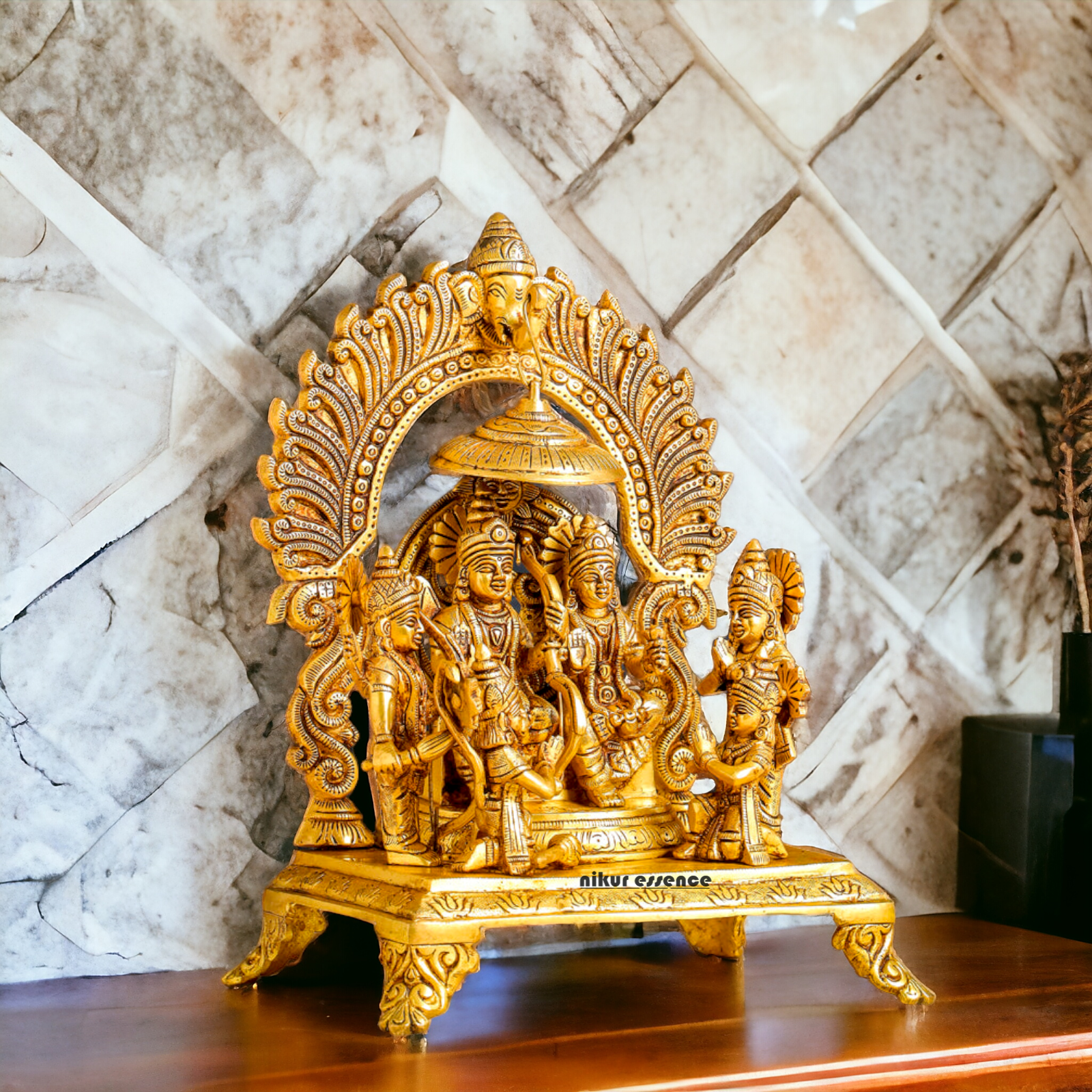 Lord Ram Darbar Parivar Sitting on Singhasan Solid Brass idol - 13 Inch Nikuressence