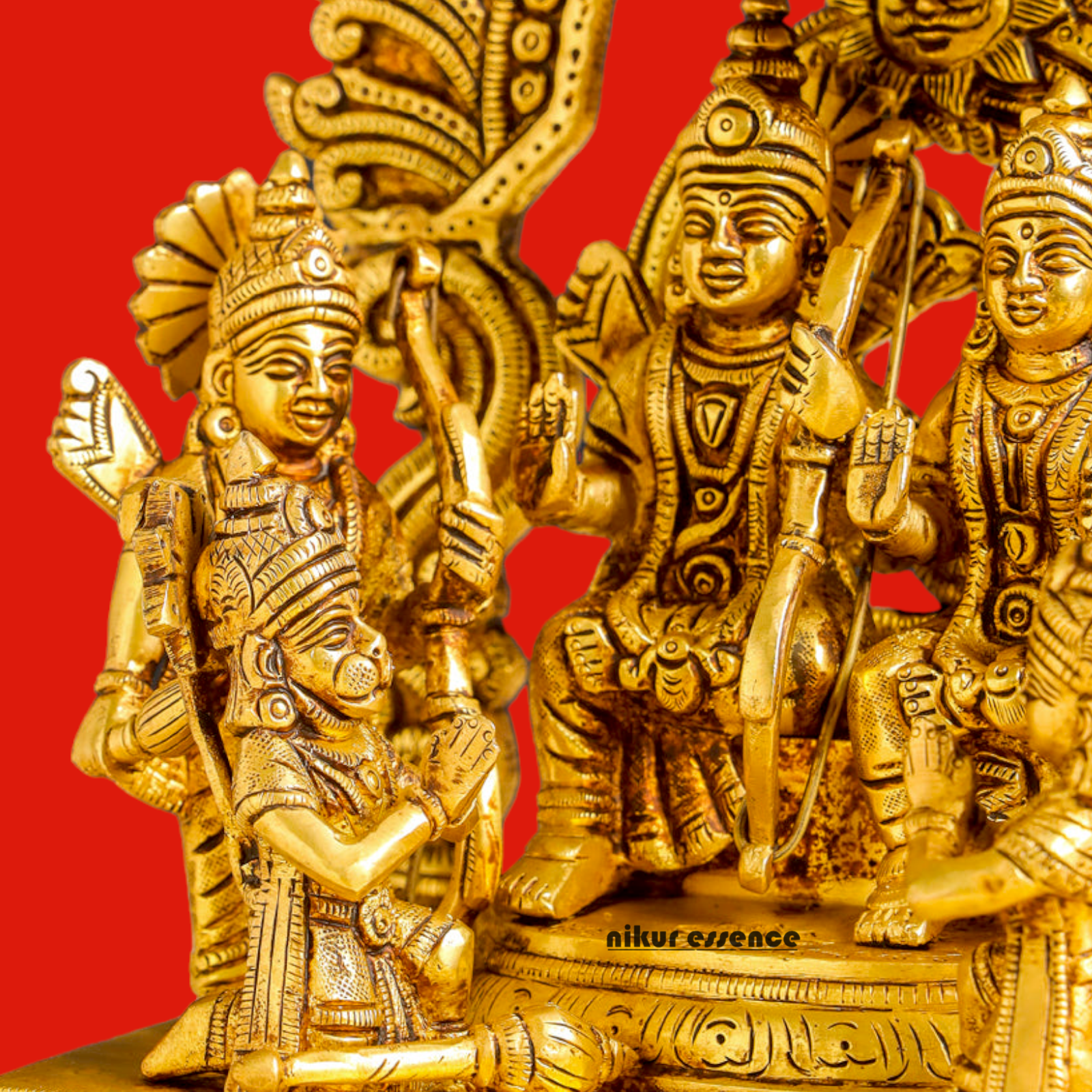 Lord Ram Darbar Parivar Sitting on Singhasan Solid Brass idol - 13 Inch Nikuressence