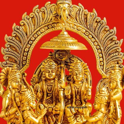 Lord Ram Darbar Parivar Sitting on Singhasan Solid Brass idol - 13 Inch Nikuressence