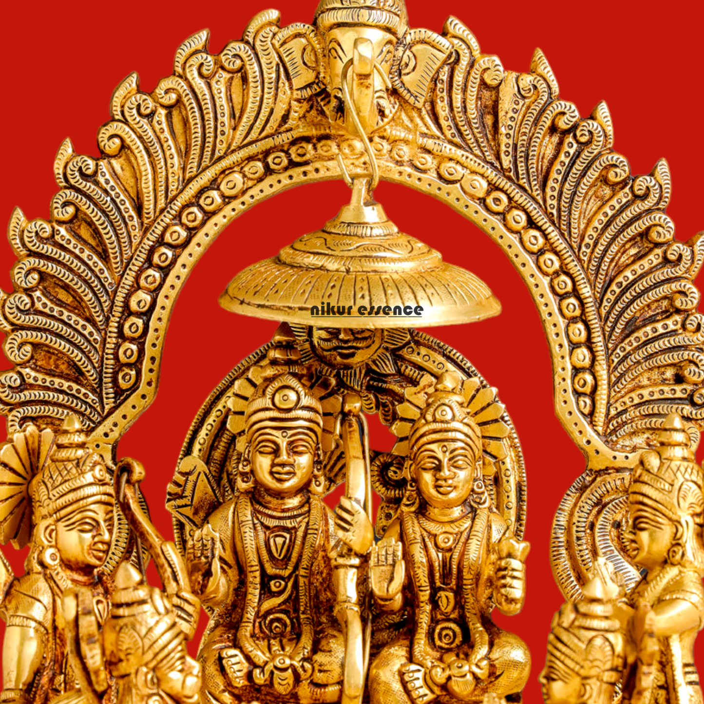 Lord Ram Darbar Parivar Sitting on Singhasan Solid Brass idol - 13 Inch Nikuressence
