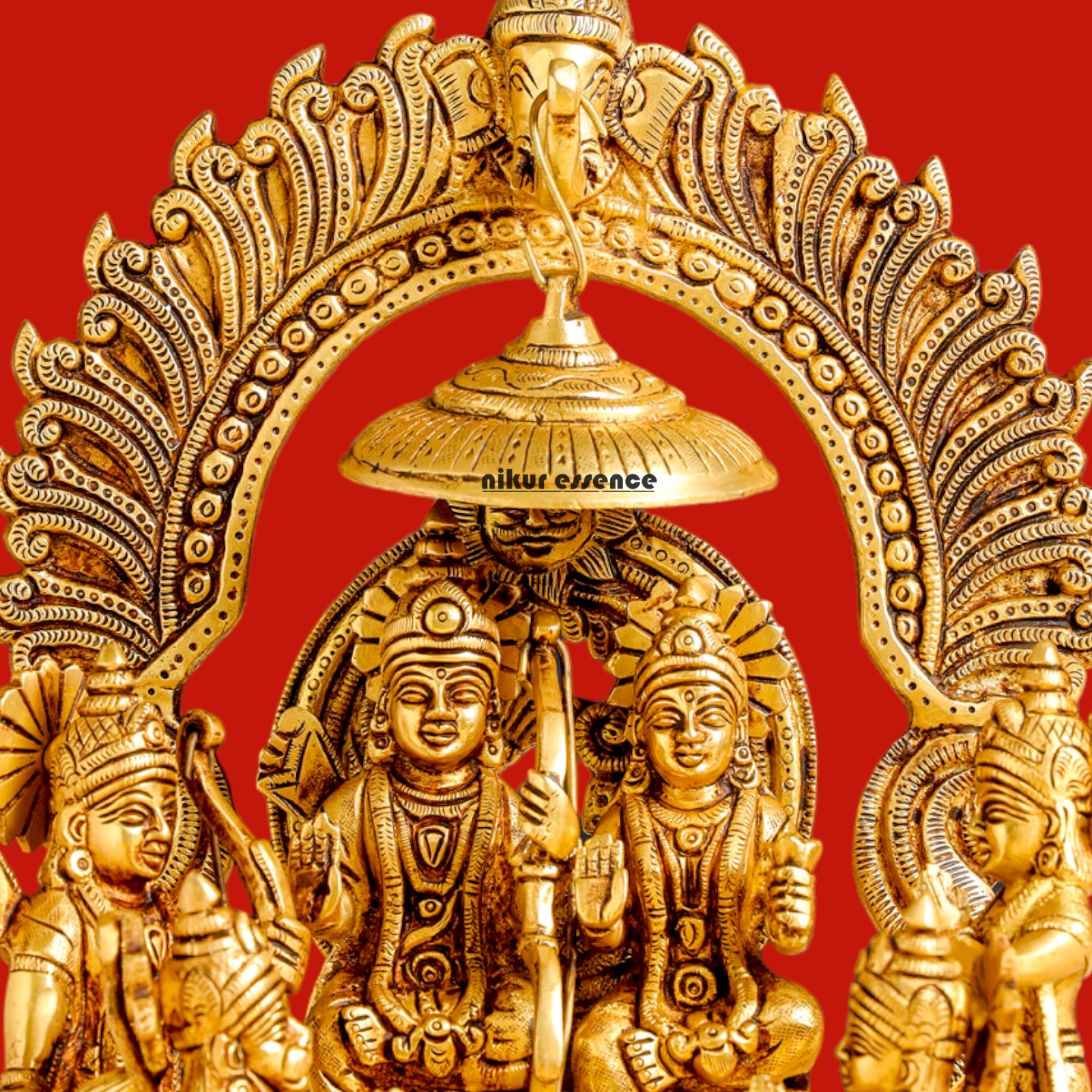 Lord Ram Darbar Parivar Sitting on Singhasan Solid Brass idol - 13 Inch Nikuressence