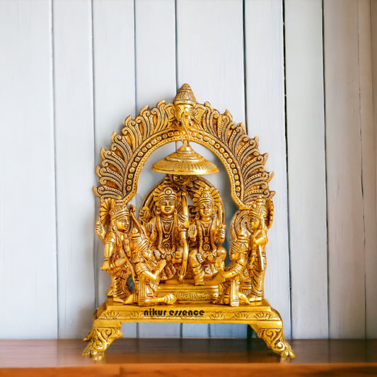 Lord Ram Darbar Parivar Sitting on Singhasan Solid Brass idol - 13 Inch Nikuressence