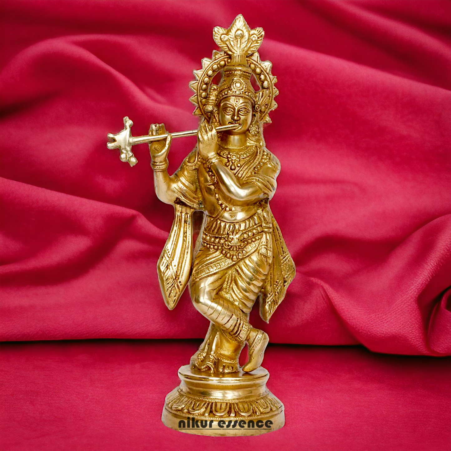 Solid Brass Krishna Playing Flute idol - 15 Inch Nikuressence