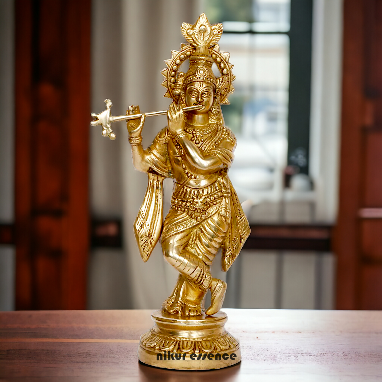 Solid Brass Krishna Playing Flute idol - 15 Inch Nikuressence