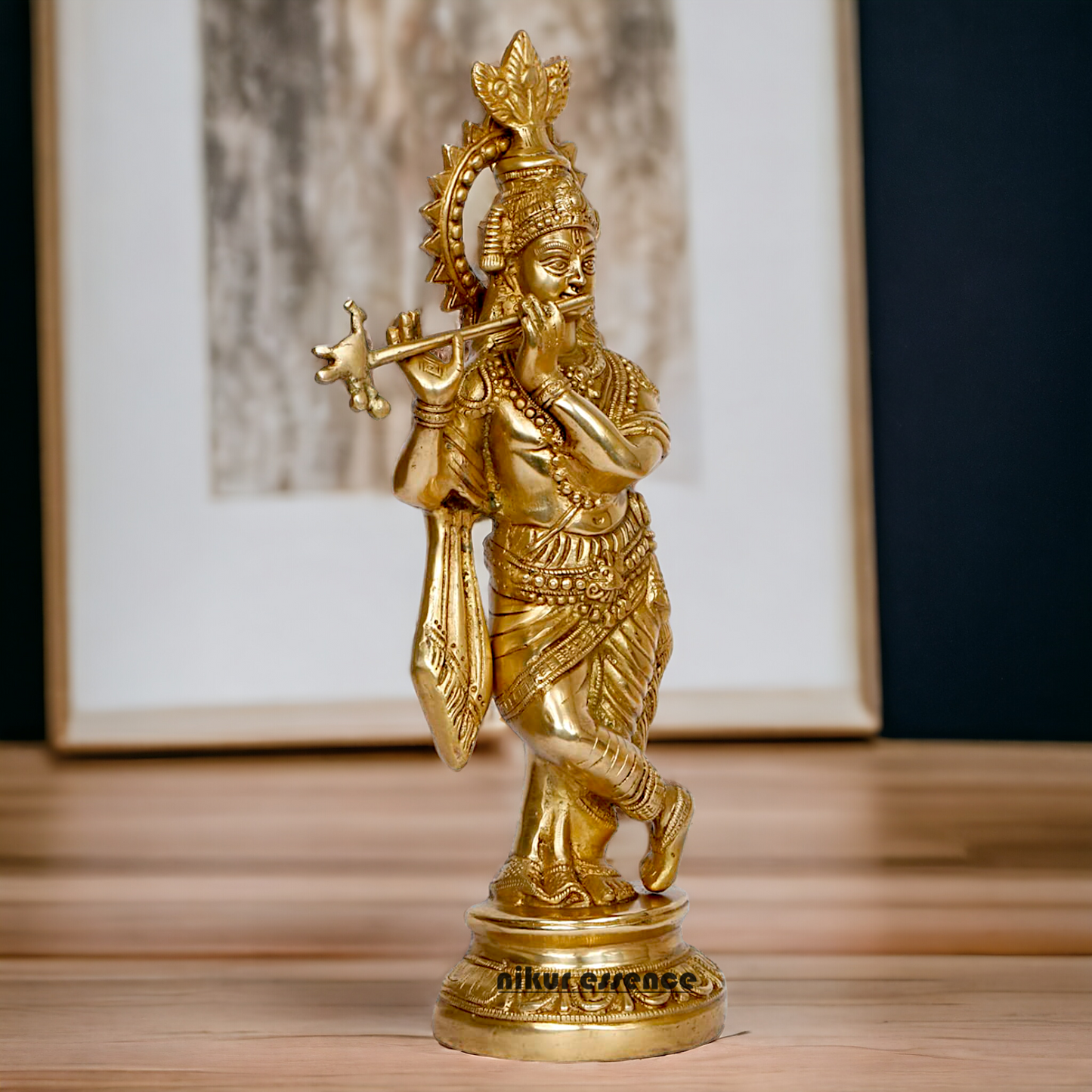 Solid Brass Krishna Playing Flute idol - 15 Inch Nikuressence
