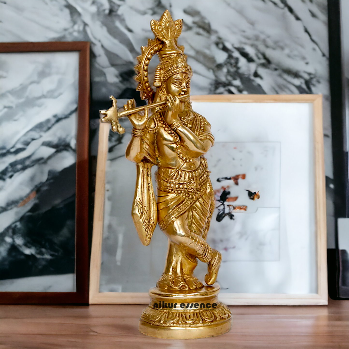 Solid Brass Krishna Playing Flute idol - 15 Inch Nikuressence
