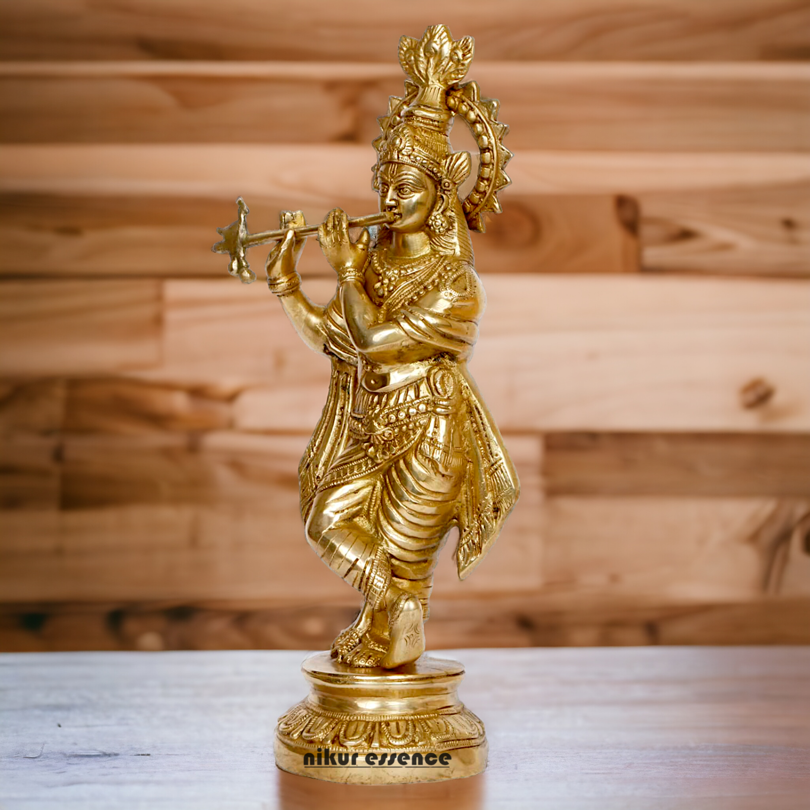 Solid Brass Krishna Playing Flute idol - 15 Inch Nikuressence
