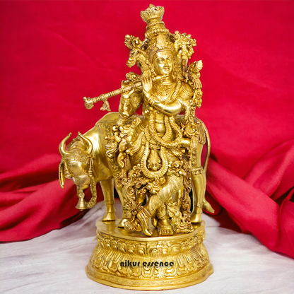 Big Krishna with cow solid Brass idol - 28 Inch Nikuressence