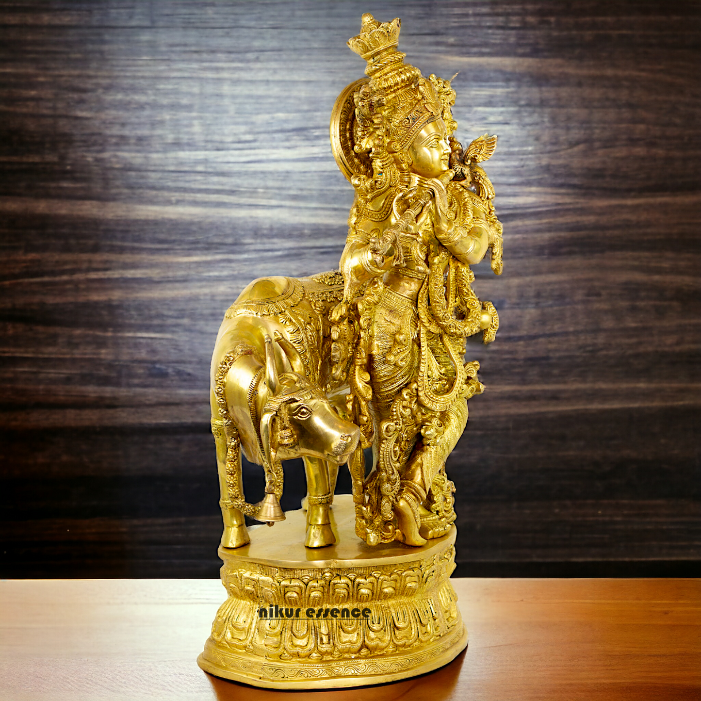 Big Krishna with cow solid Brass idol - 28 Inch Nikuressence
