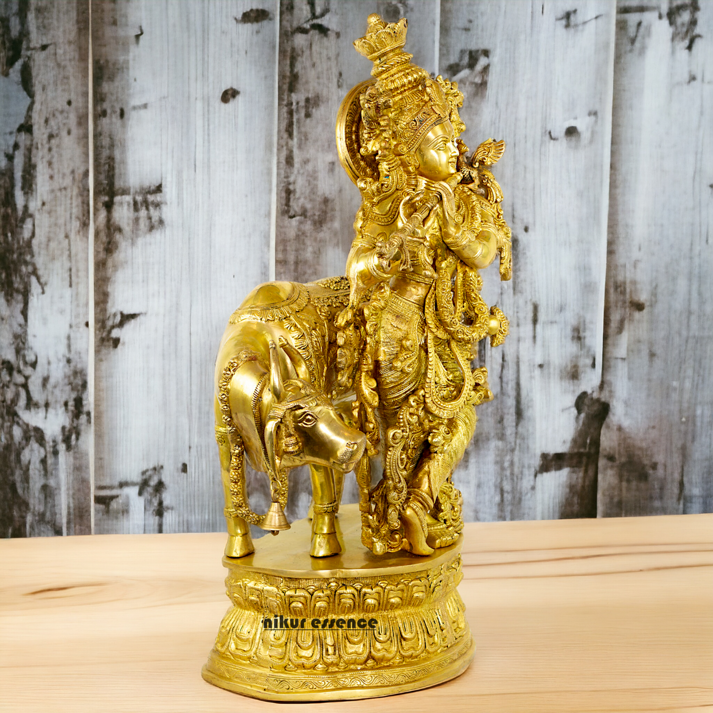Big Krishna with cow solid Brass idol - 28 Inch Nikuressence